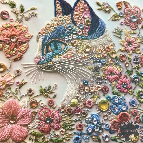 Jigsaw puzzle - 1000 pieces - Elegant Cat - jewels embroidery - complete -great! - Picture 2 of 8